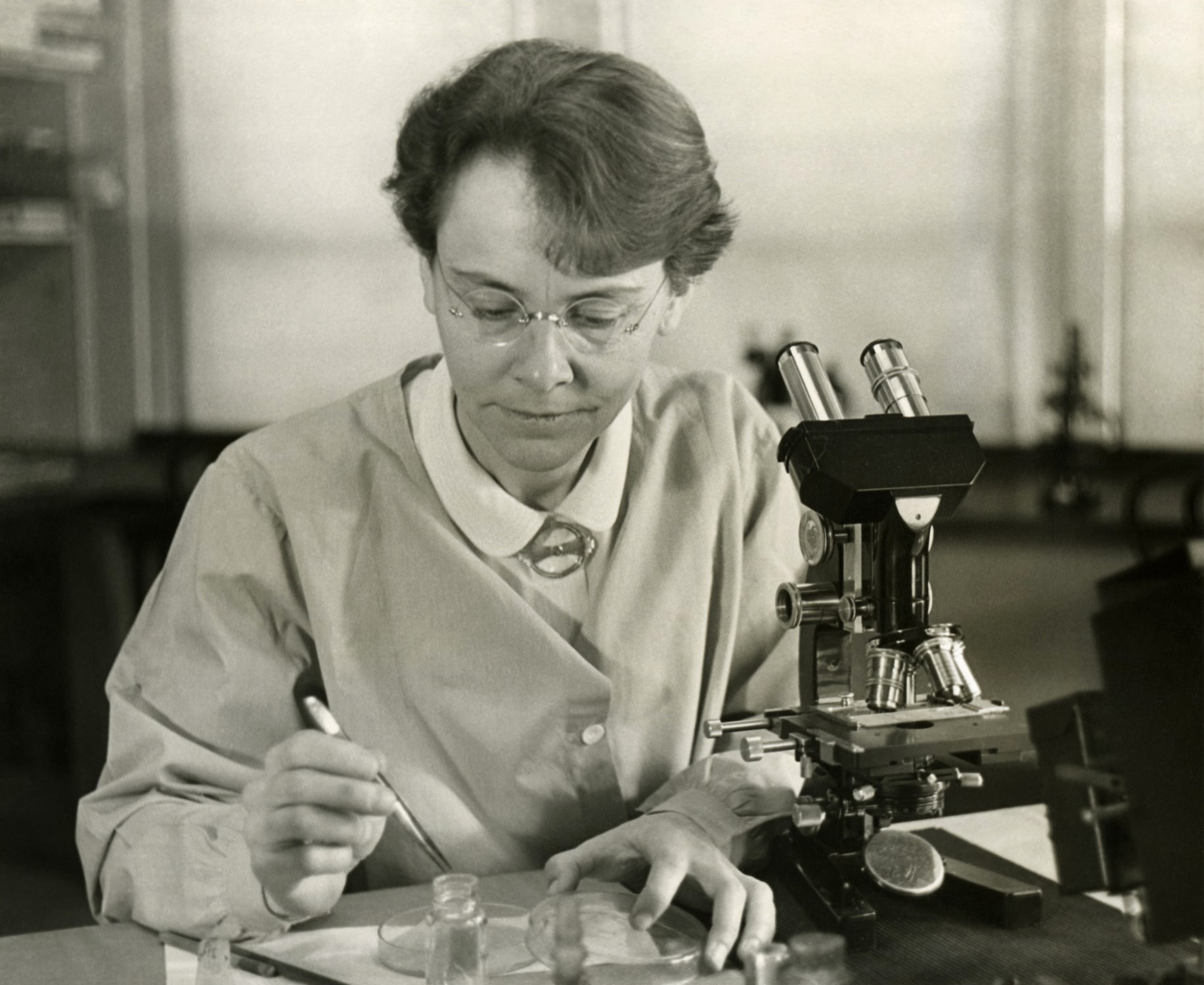 Barbara McClintock at a Microscope