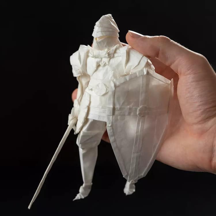 Origami Knight Paper Sculpture by Juho Konkkola