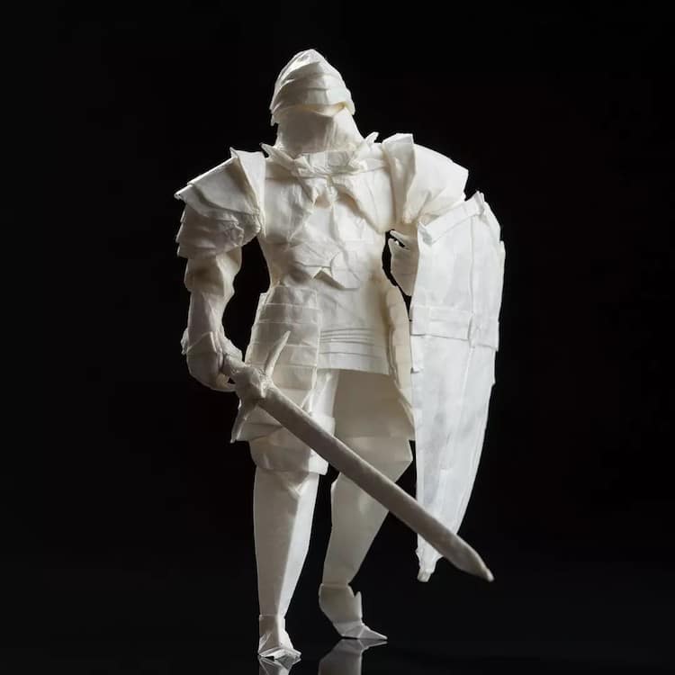 Origami Knight Paper Sculpture by Juho Konkkola