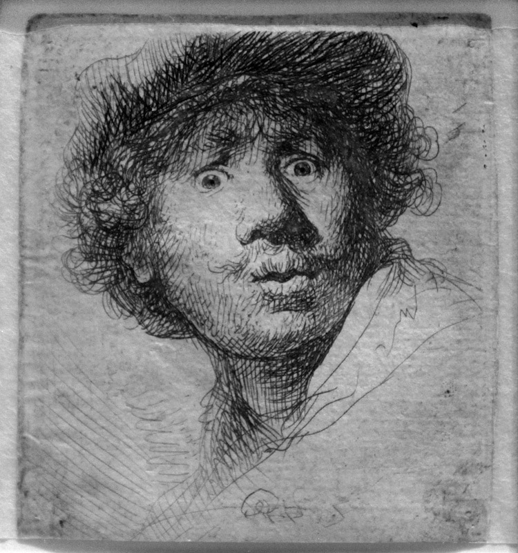 Wide-Eyed Self-Portrait by Rembrandt