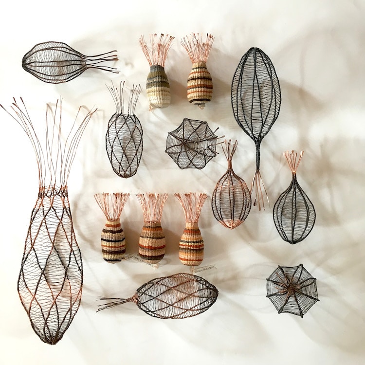 Copper Wire Basket Art by Sally Blake