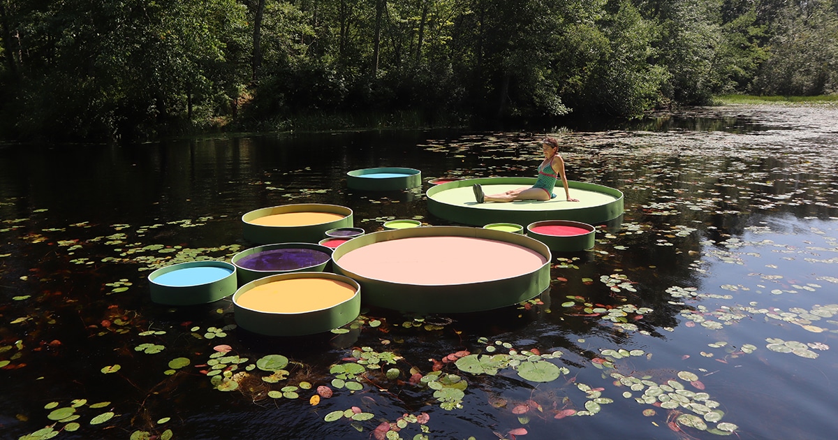 Giant Colorful Lily Pads Allow You to Float in the Middle of a Pond