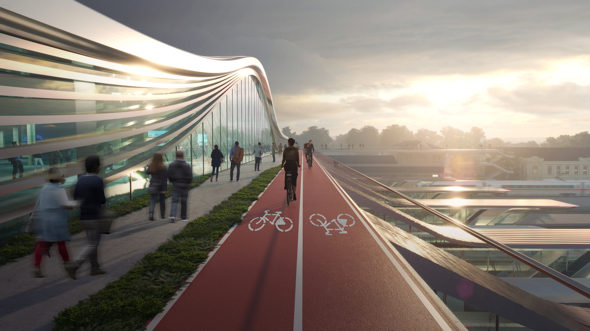 Bicycle Path in Zaha Hadid Architects' Green Connect Proposal for Vilnius Railway Station Competition