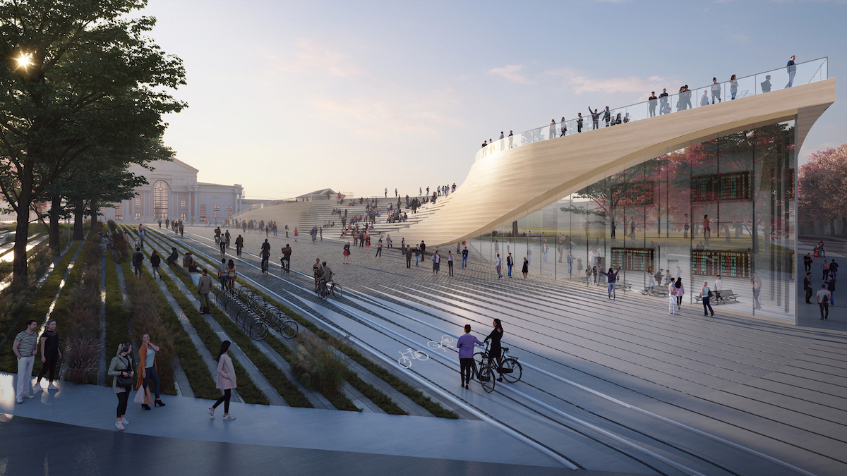 Close-up of Zaha Hadid Architects' Green Connect Proposal for Vilnius Railway Station Competition