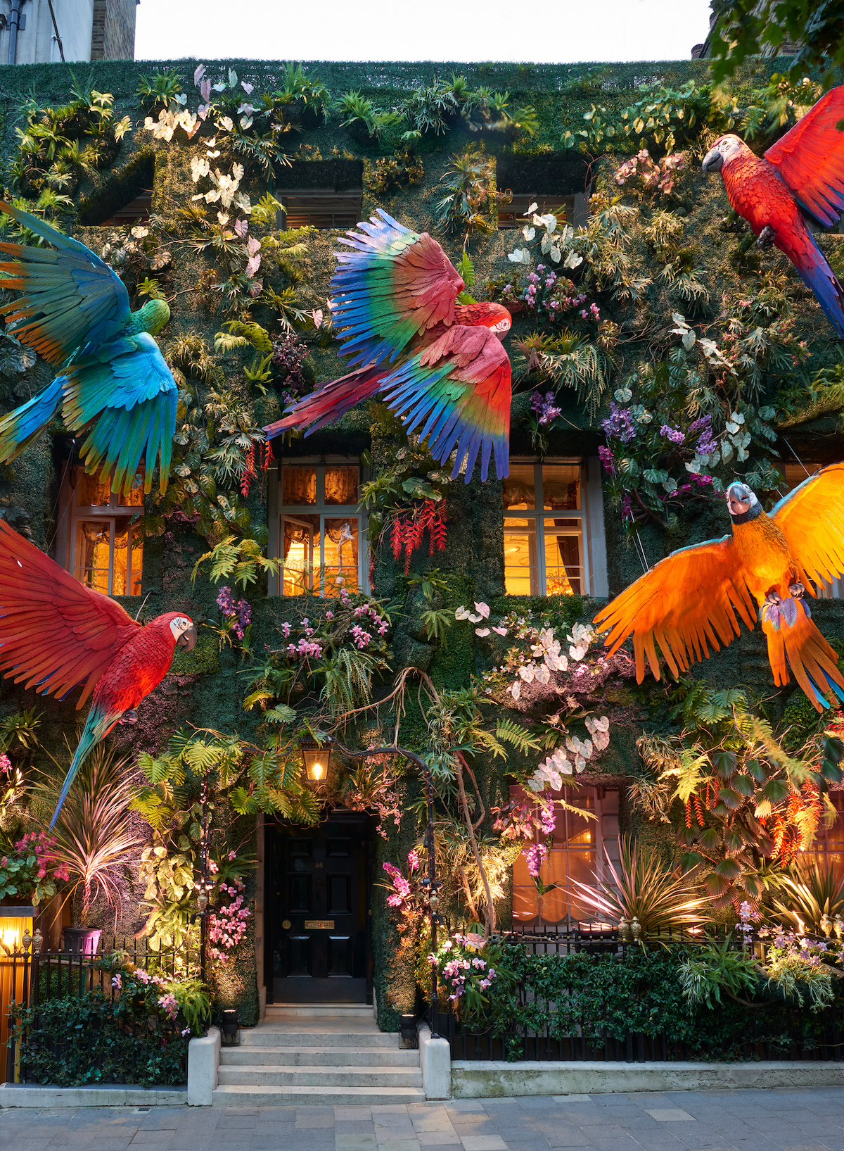 Colorful Parrots Dot Rainforest Façade of Annabel’s London