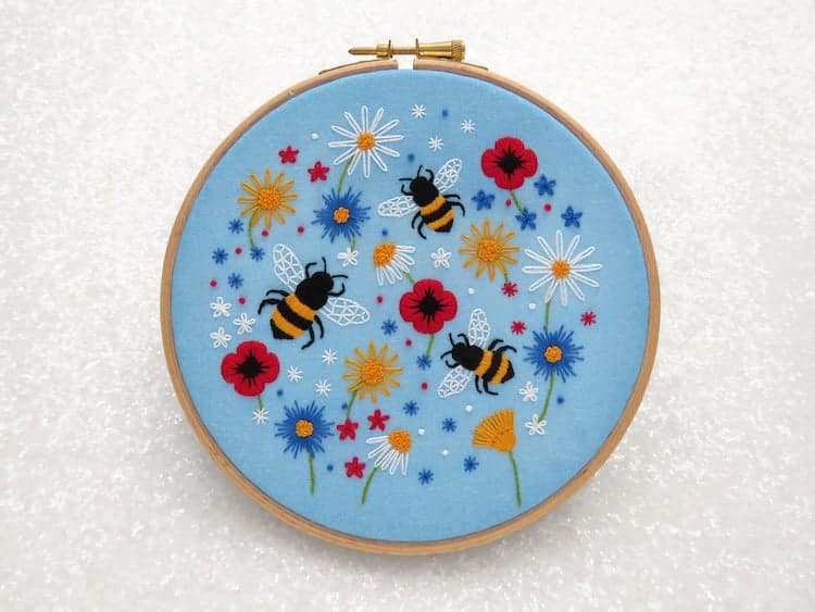 Bees and Wildflowers Embroidery Kit
