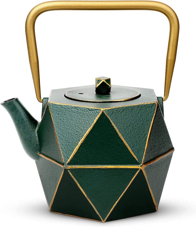 green cast iron Japanese tea pot