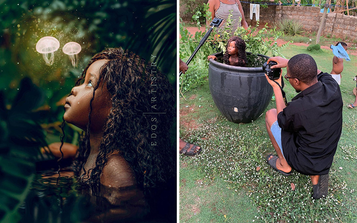 Girl Getting Her Photo Taken in a Pot; Behind the Scenes of Photograph