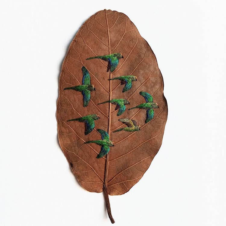 Embroidery on Leaves on Laura Dalla Vecchia