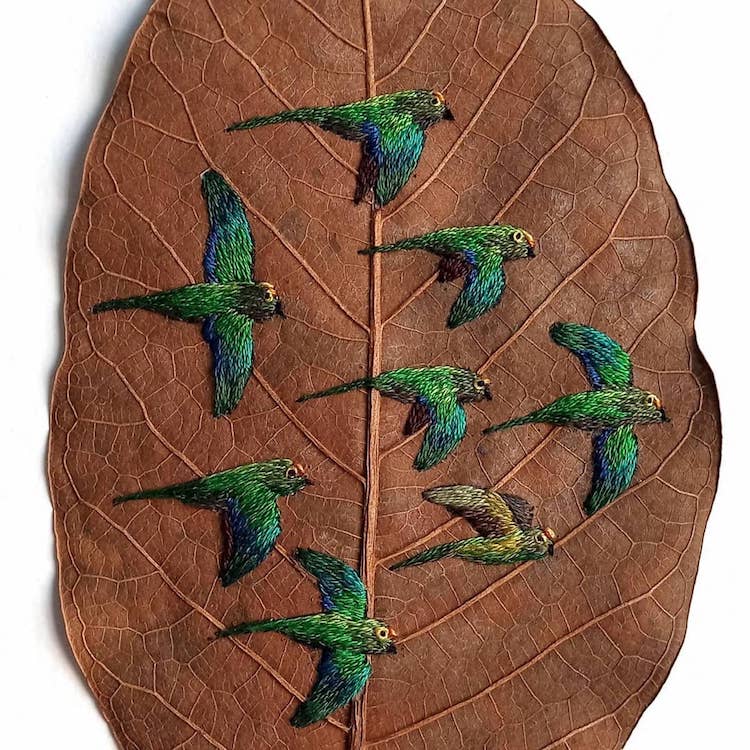 Embroidery on Leaves on Laura Dalla Vecchia