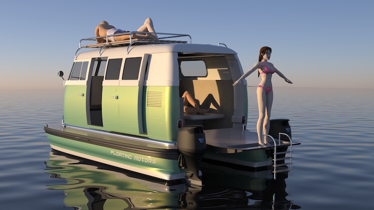 This Creative Concept Design Turns a VW Bus Into a Luxury Pontoon Boat