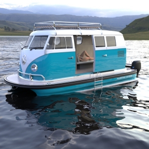 This Creative Concept Design Turns a VW Bus Into a Luxury Pontoon Boat