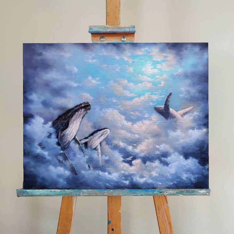 Whale paintings by Marina Kusraeva