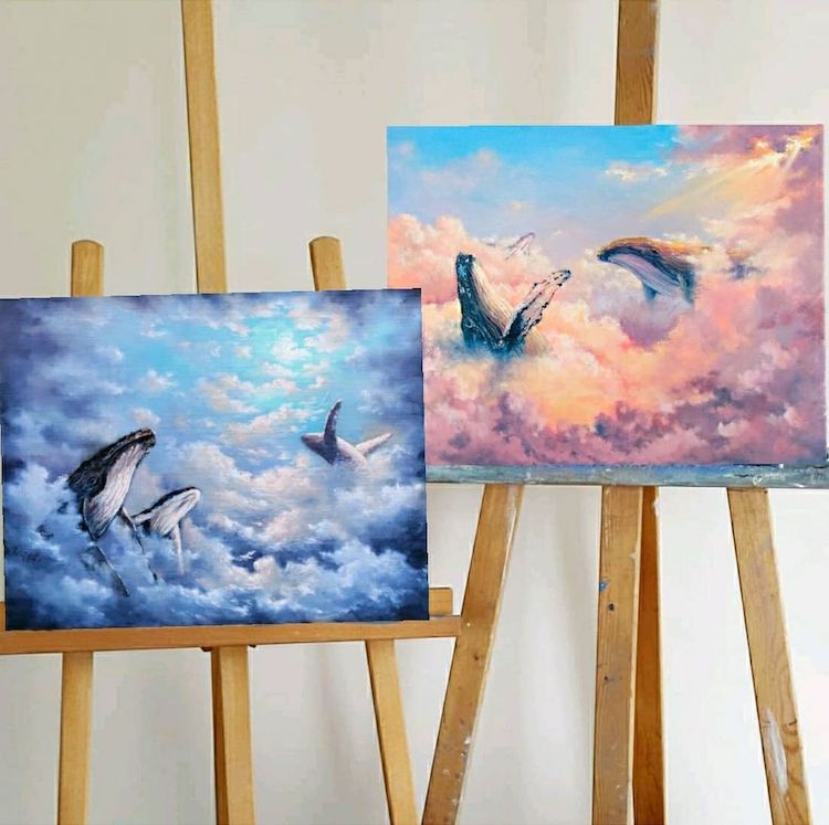 Whale paintings by Marina Kusraeva