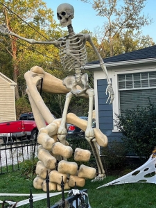 Guy Transforms Home Into Halloween House With a Giant Skeleton