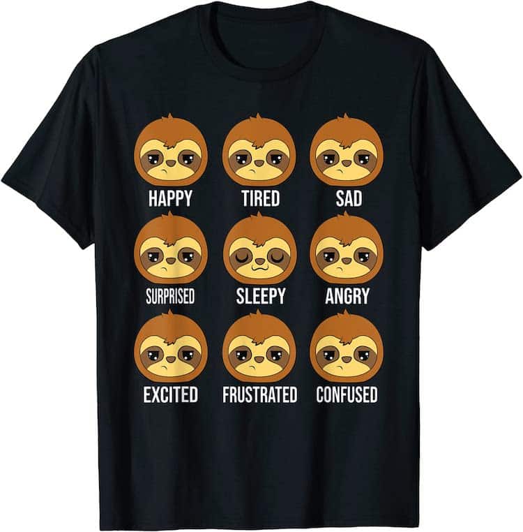 sloth face expressions t-shirt