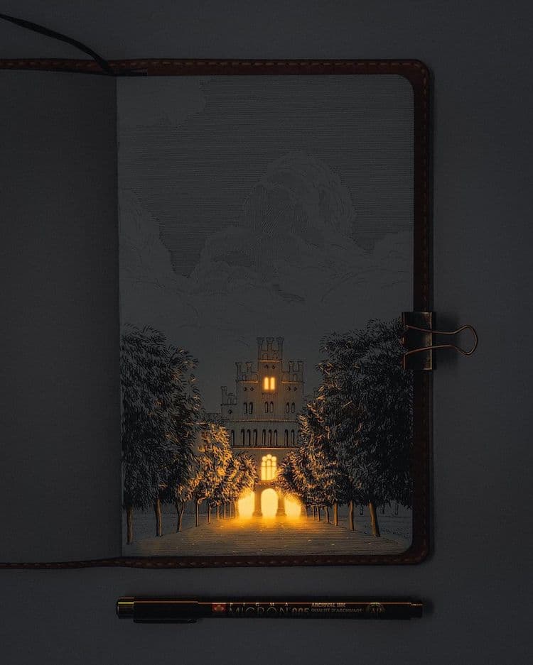 Glowing Architecture Sketches by Nikita Busyak