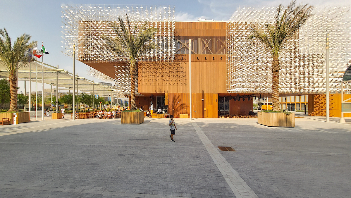 Exterior view of the Polish Pavilion at Dubai Expo 2020