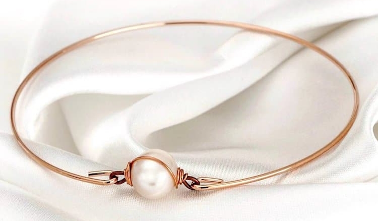 rose gold plated pearl bangle 