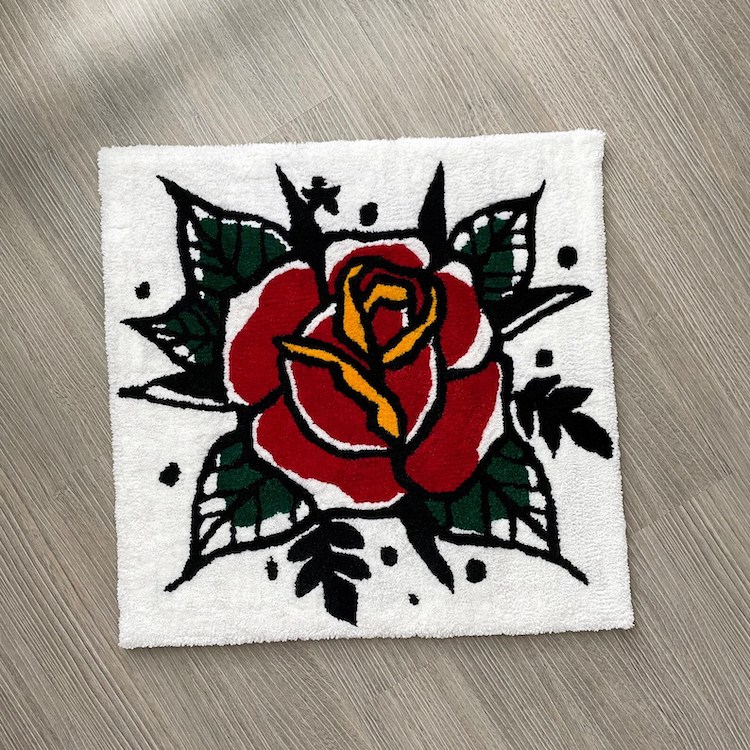 traditional style rose tattoo rug