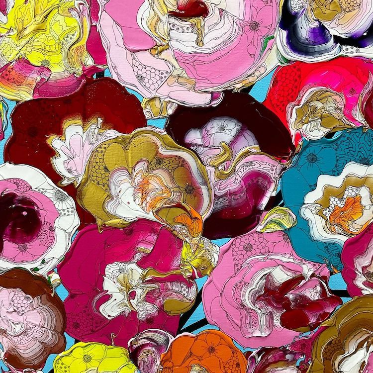 Pinturas abstractas de flores por Yuta Okuda