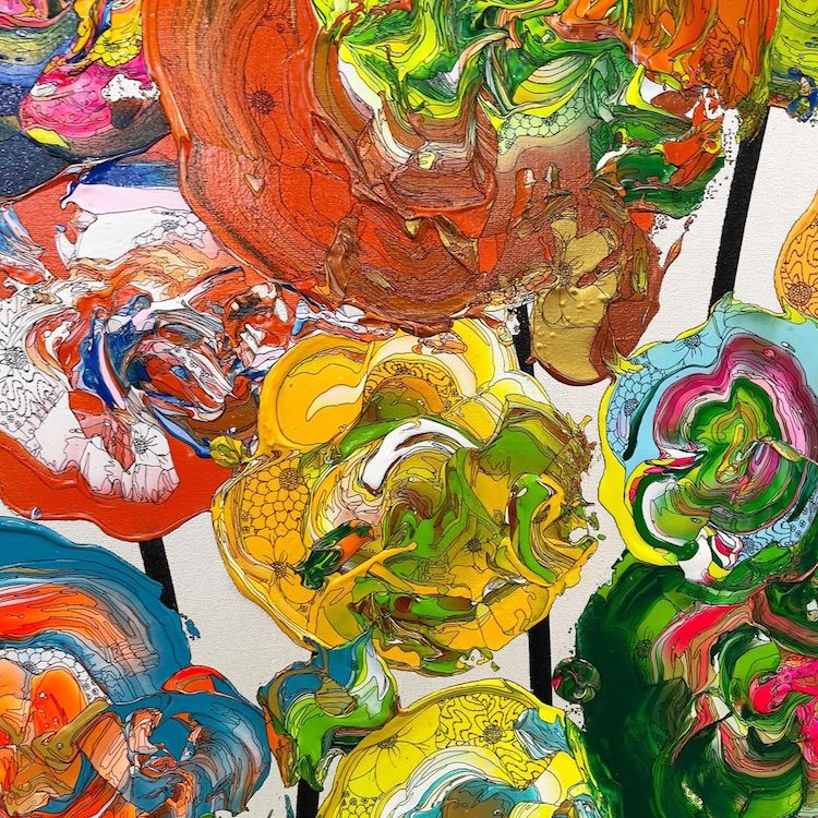 Pinturas abstractas de flores por Yuta Okuda