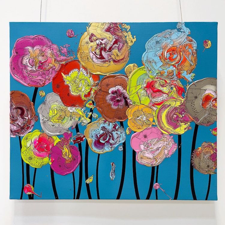 Peinture florale abstraite par Yuta Okuda