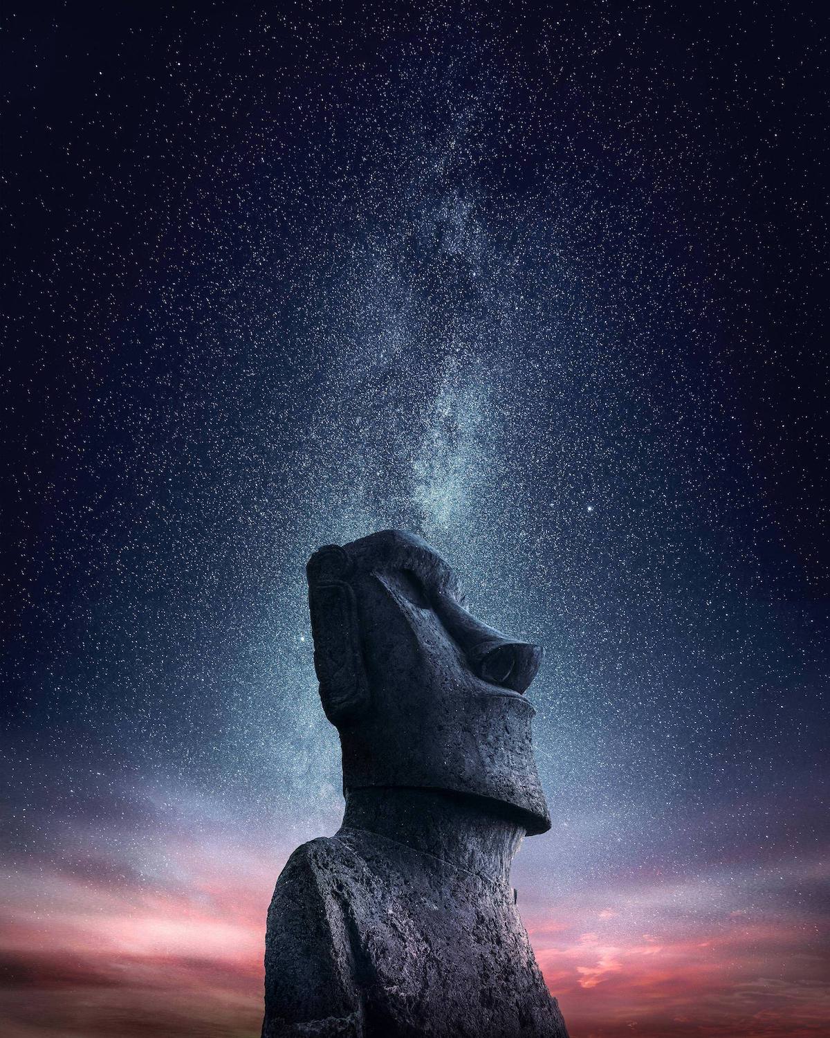Composite of Milky Way Over Easter Island Heads