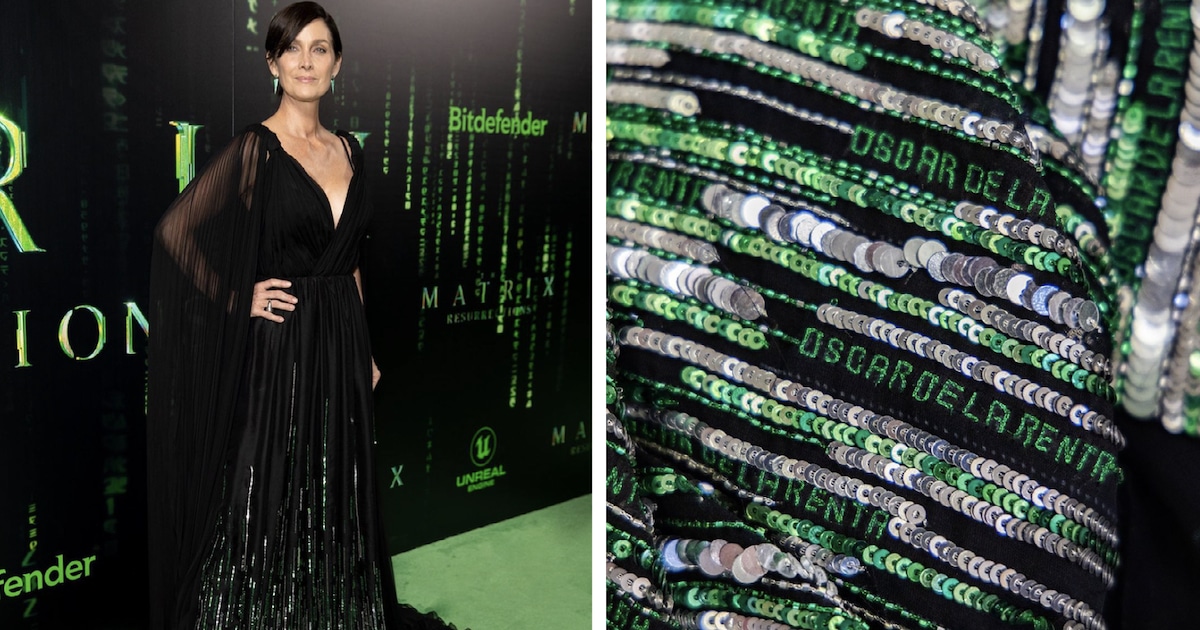 Carrie-Anne Moss Wore a Custom Oscar de la Renta Matrix Code Dress