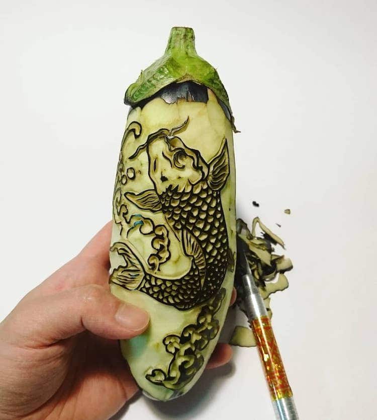 Sculpture de légumes par l'artiste culinaire Gaku