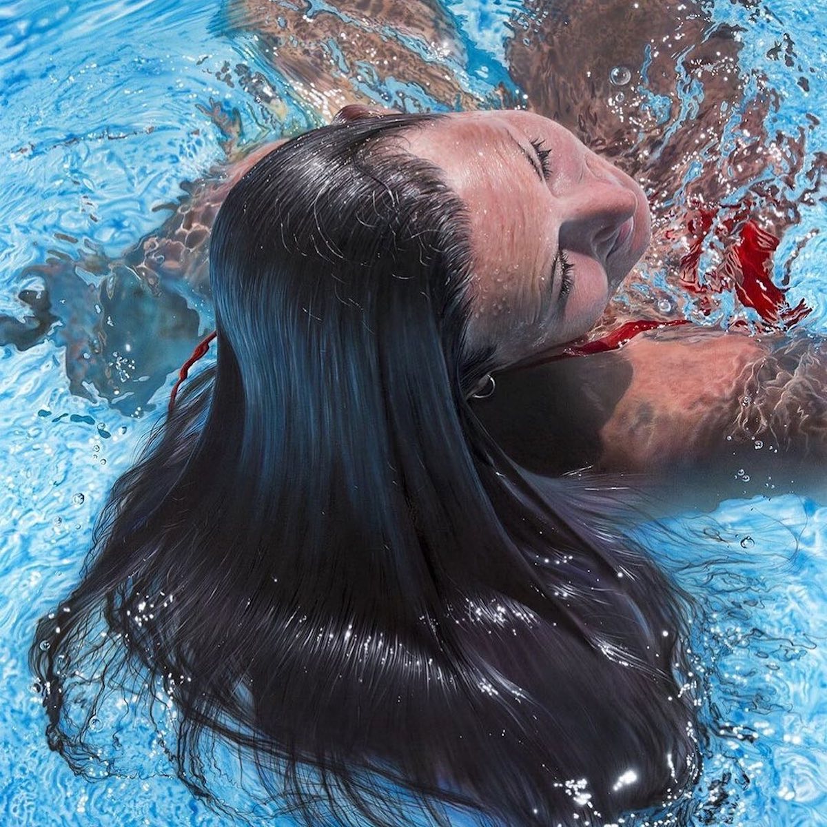 Pintura de una mujer nadando en el agua por Johannes Wessmark