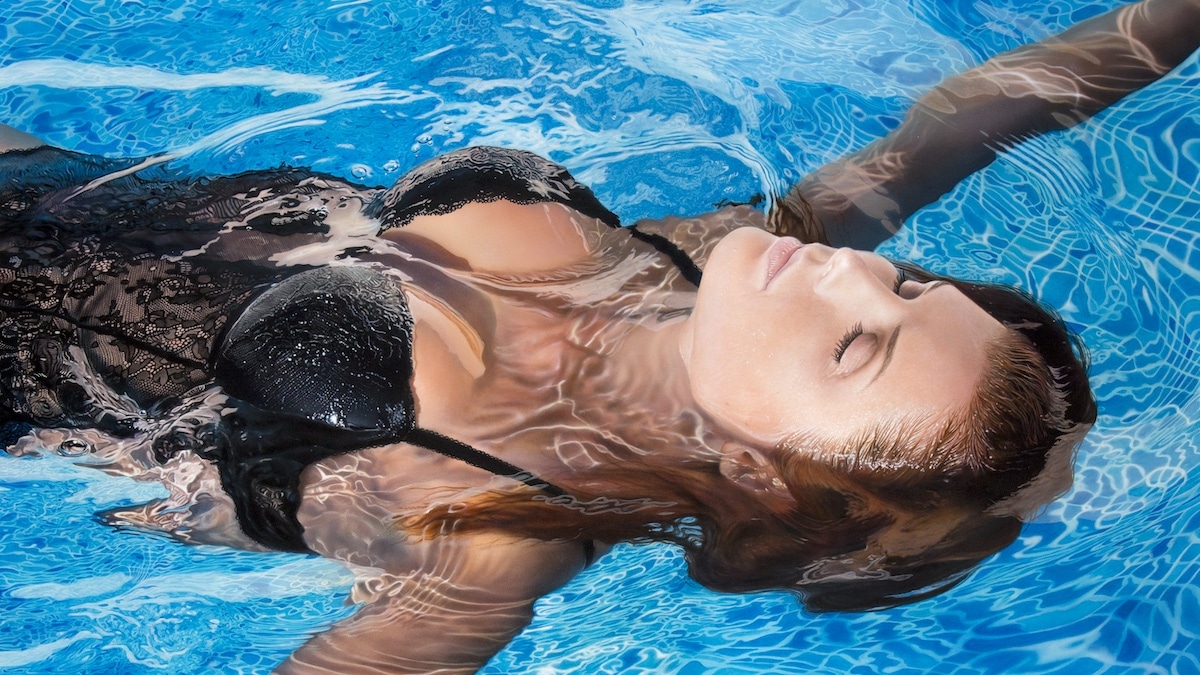 Pintura de una mujer bajo el agua por Johannes Wessmark