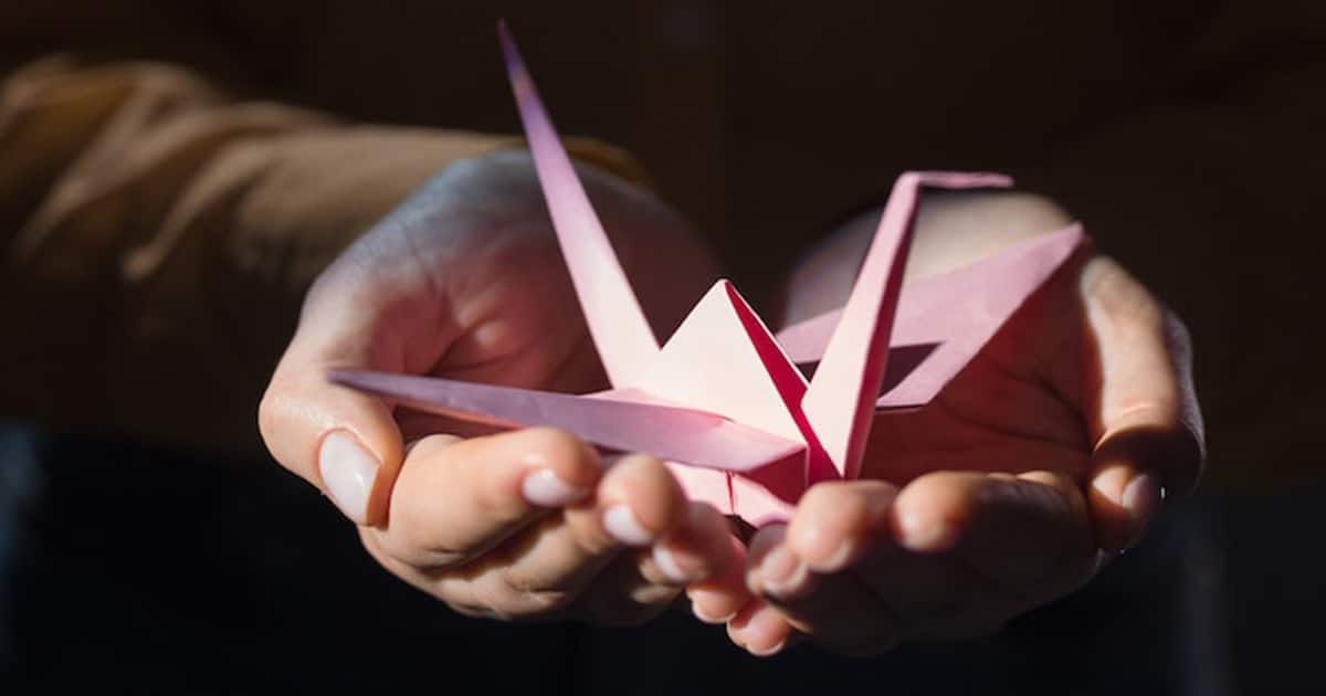 Japanese Origami paper cranes symbol of happiness, luck and