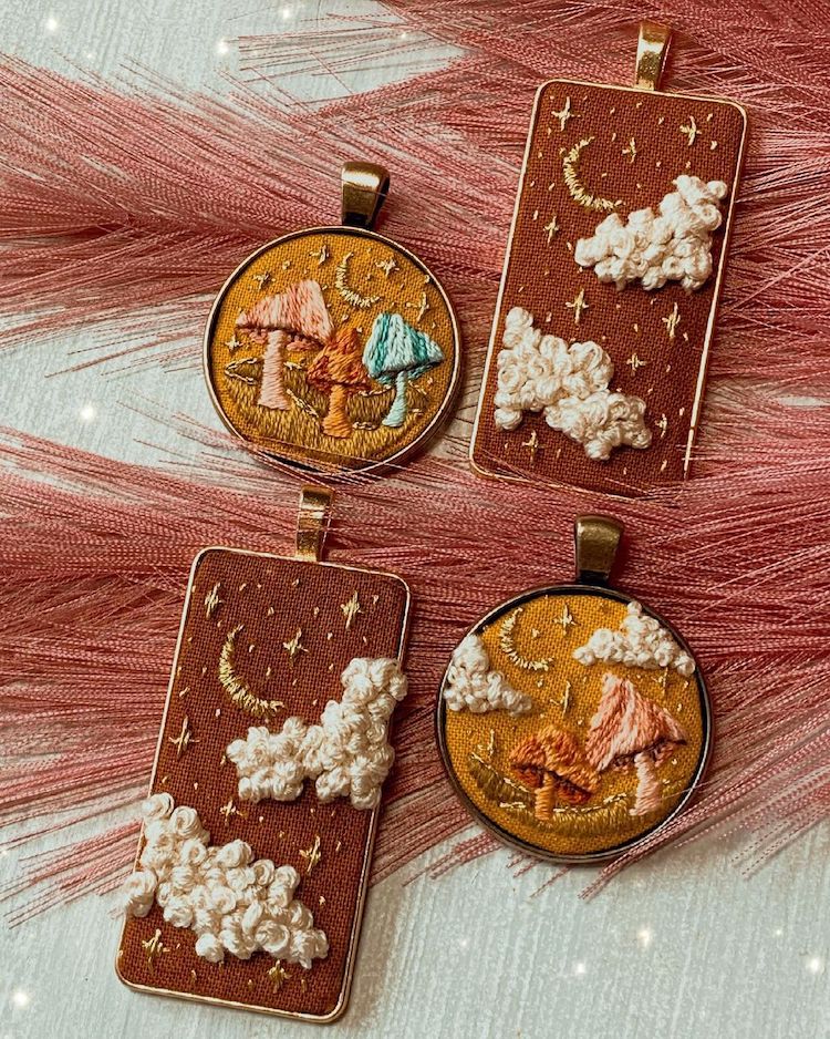 Cute Embroidery Necklace Pendants by Salt Water Stitches