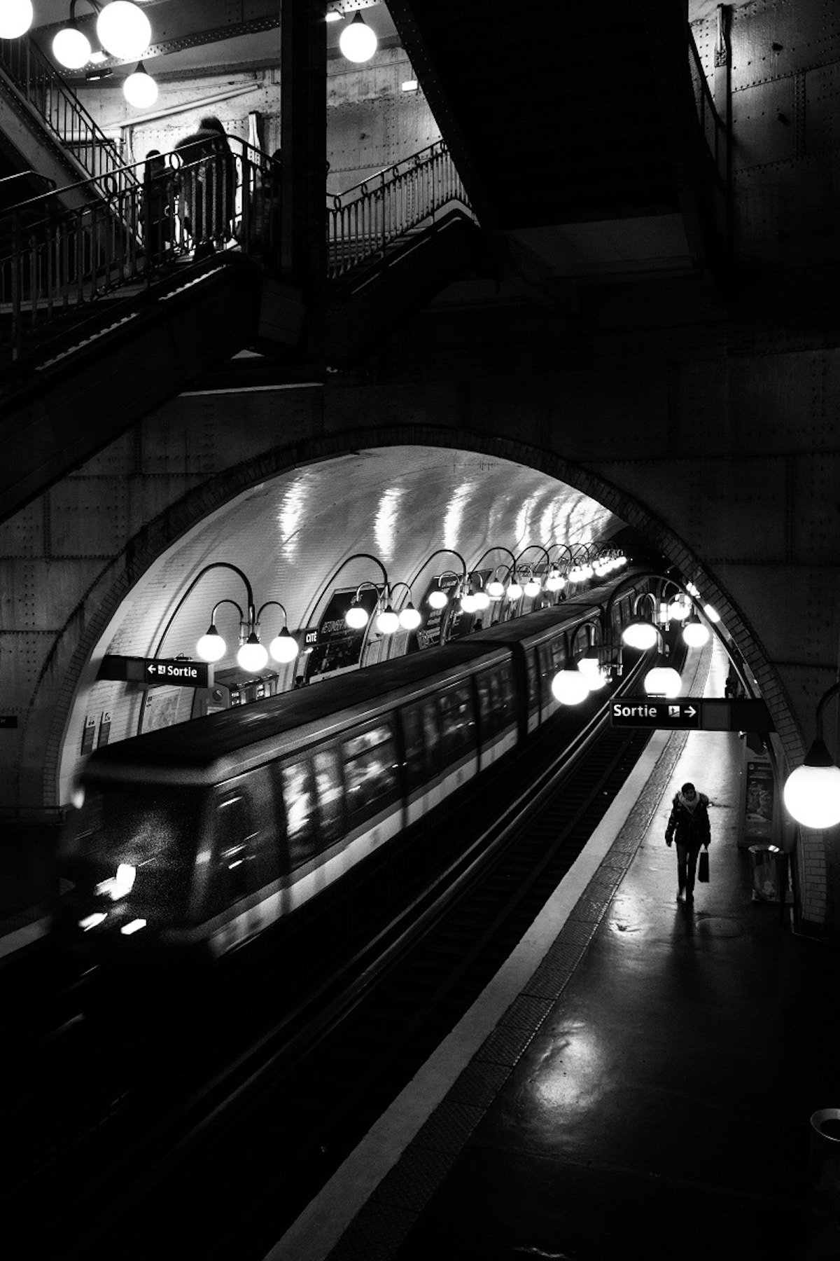 Black and White Photo of the Paris Metro