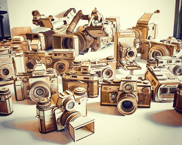Modèles d'appareils photo vintage en bois