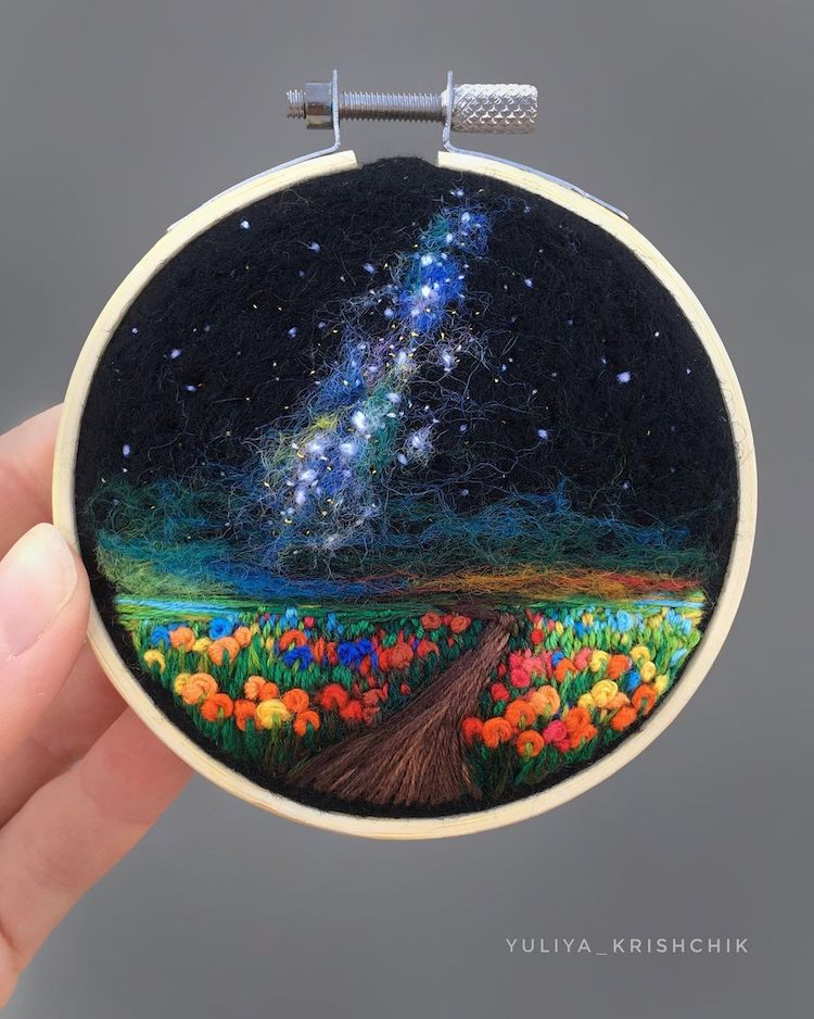 Space and Flower Embroidery by Yuliya Krishchik
