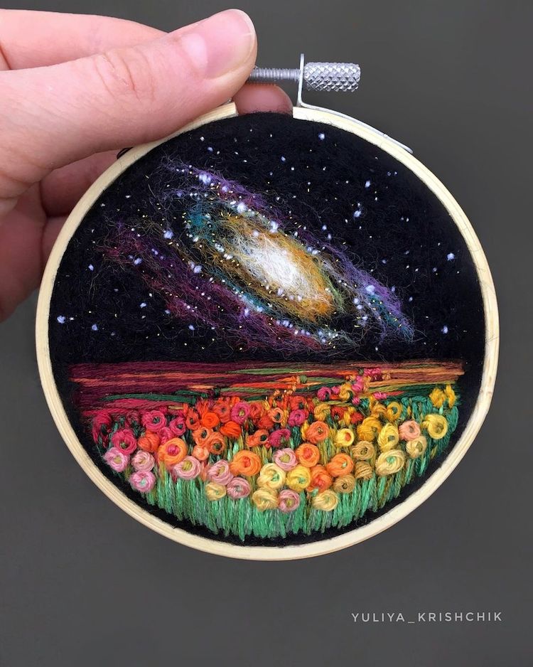 Space and Flower Embroidery by Yuliya Krishchik