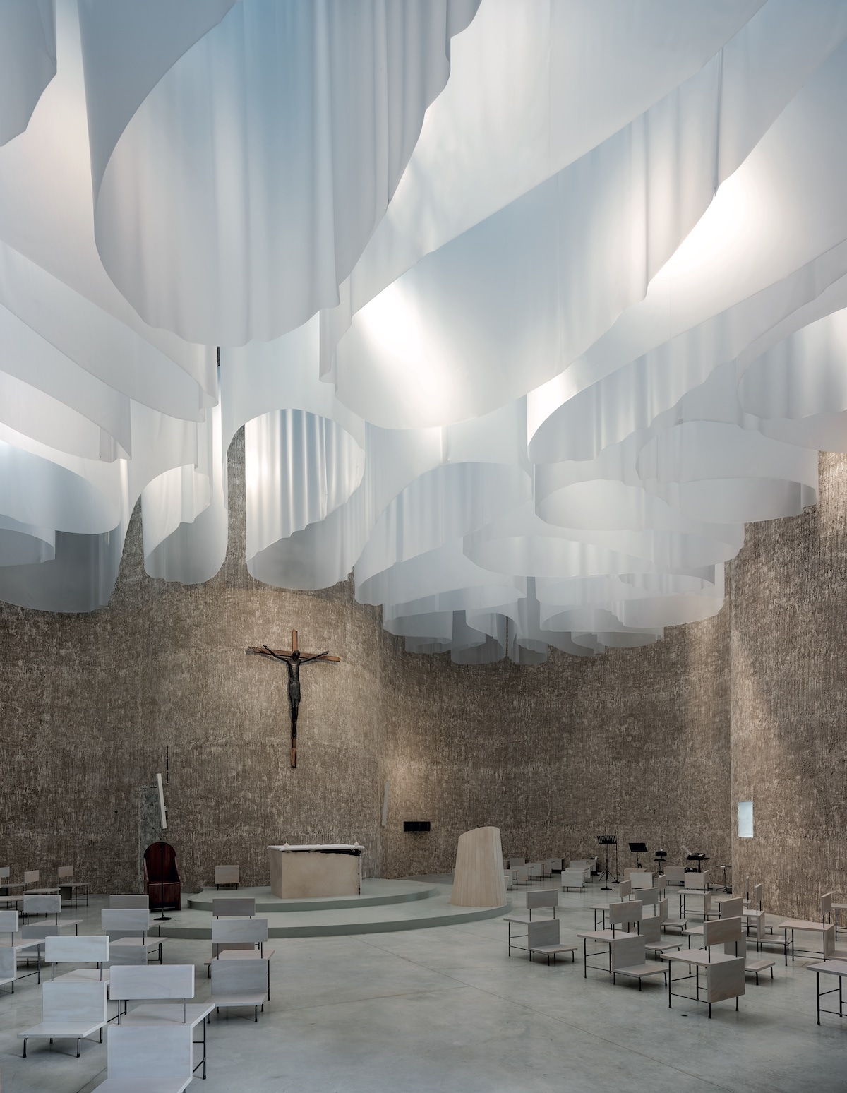 Interior of Santa Maria Goretti Church by Mario Cucinella Architects