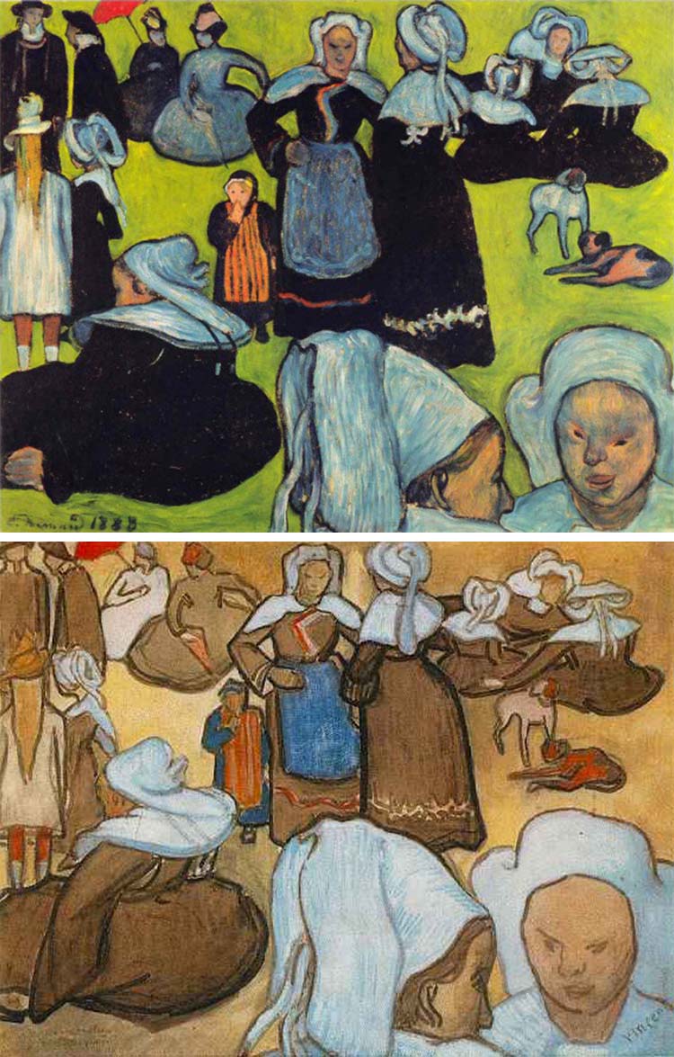 Pintura de Émile Bernard y la versión copiada por Van Gogh
