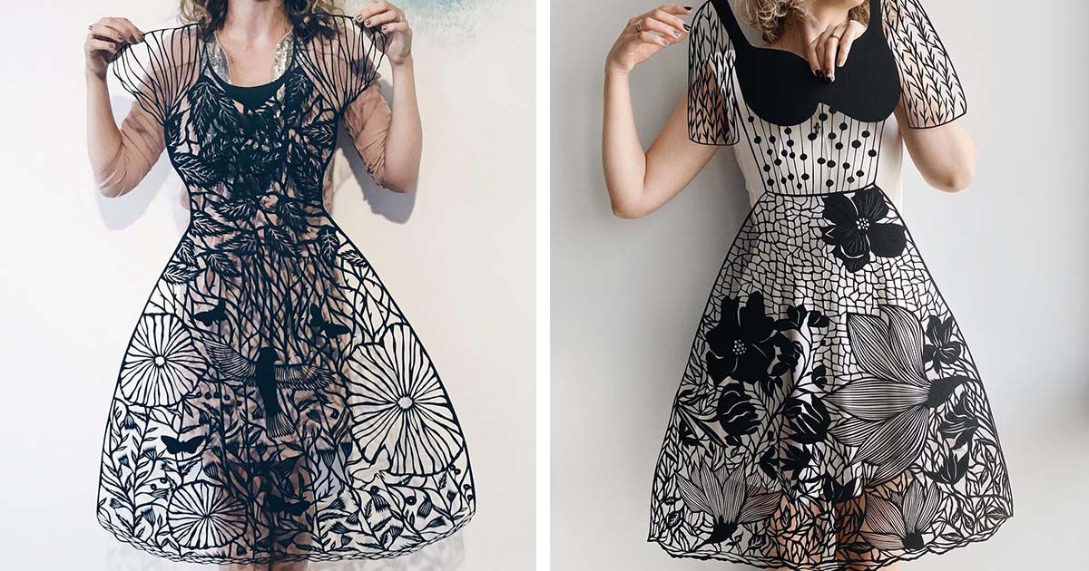 Artist Cuts Out Exquisite Patterned Dresses From Large Sheets of Paper