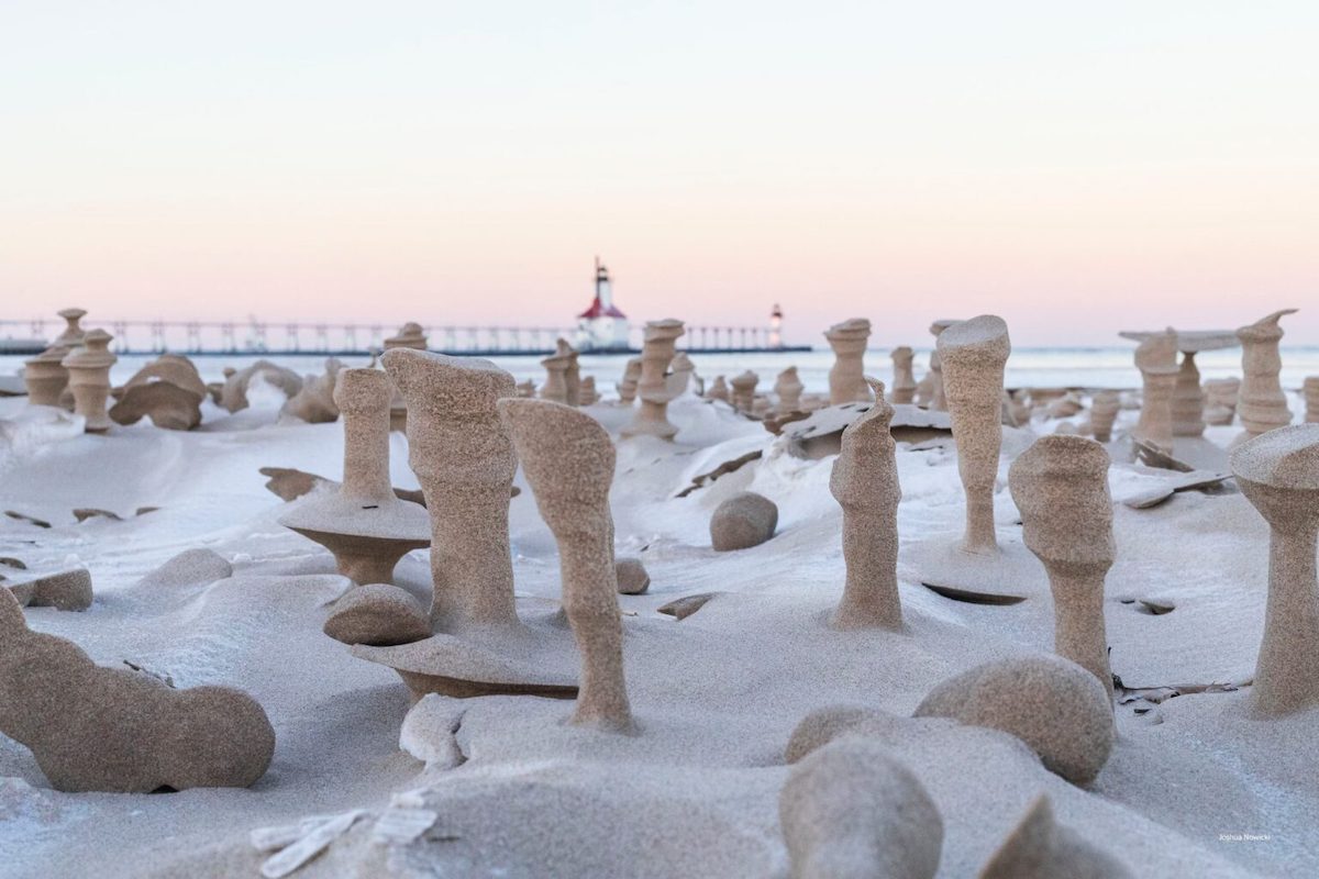 Frozen Sand Pillars in Michigan