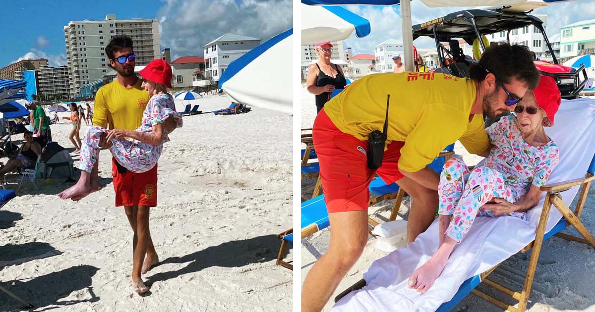 Lifeguards Carry 95-Year-Old Woman to Beach Every Day