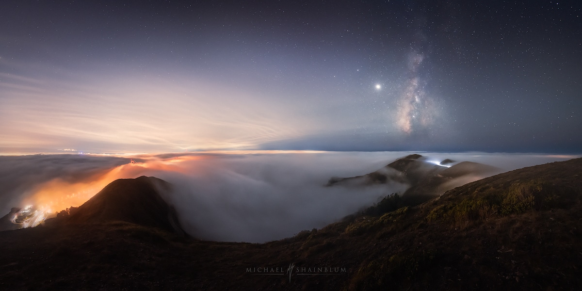 Golden Gate Bridge and Milky Way by Michael Shainblum
