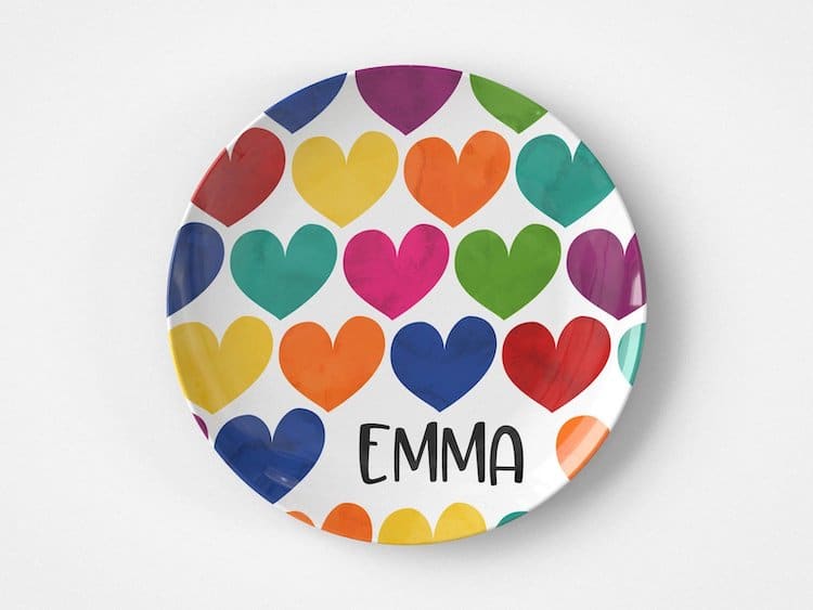 Personalized Rainbow Hearts Plate