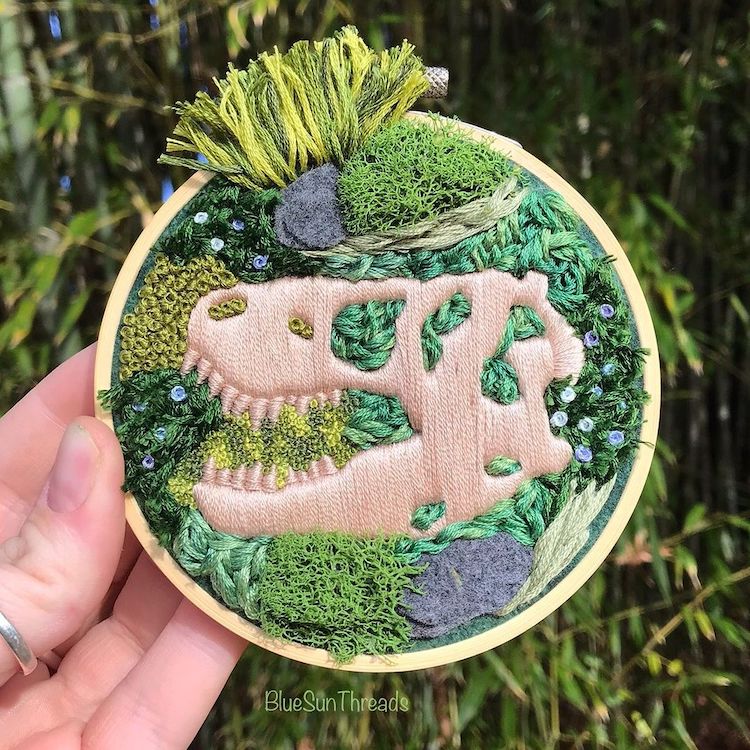 Fossil Embroidery Art by Rachel Crisp
