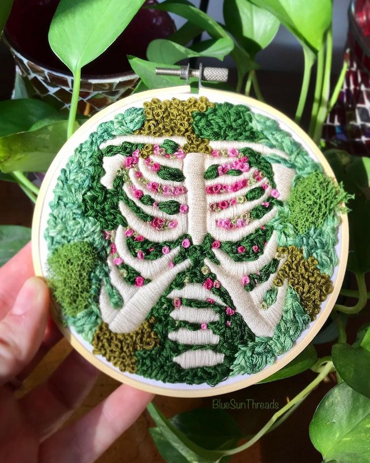 Fossil Embroidery Art by Rachel Crisp