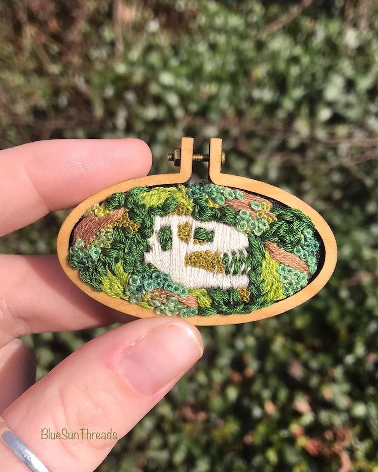 Fossil Embroidery Art by Rachel Crisp