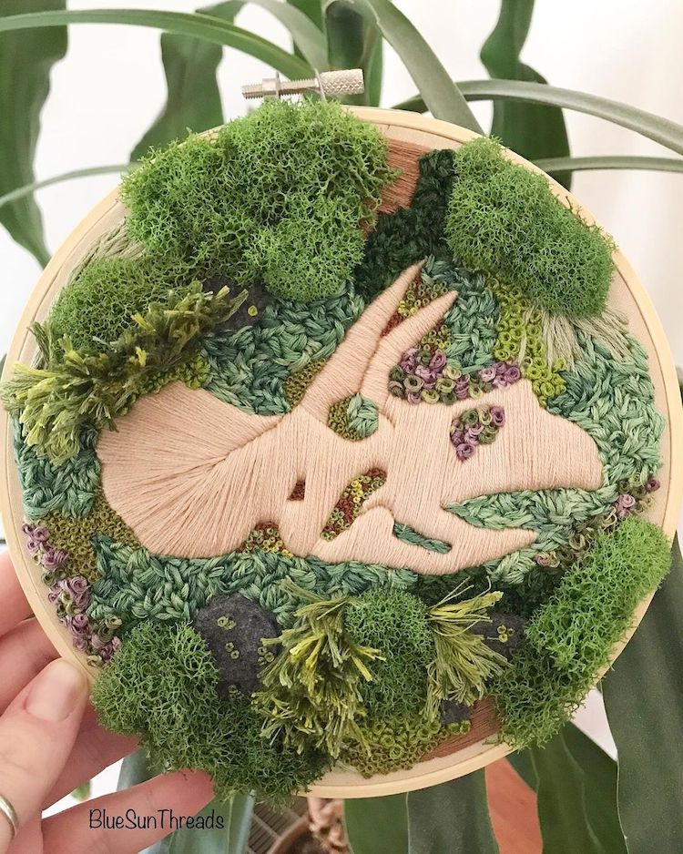 Fossil Embroidery Art by Rachel Crisp