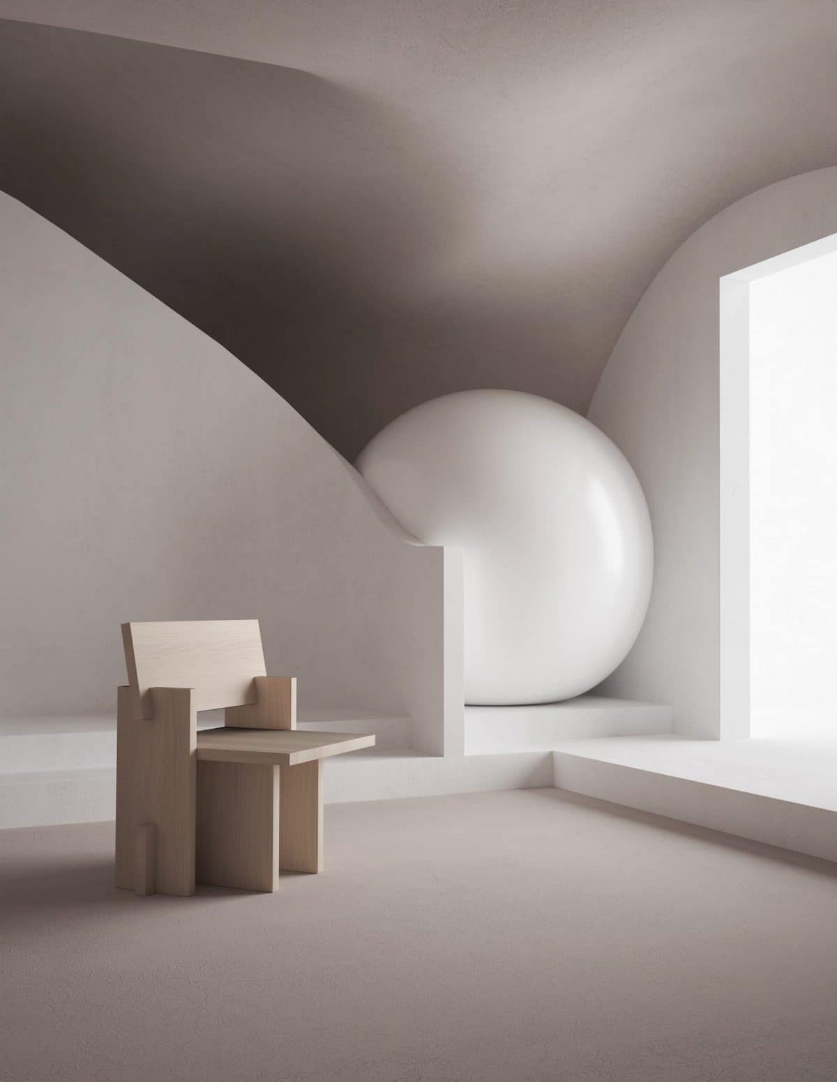 Chair and Ball in Interior Rendering by Sébastien Baert